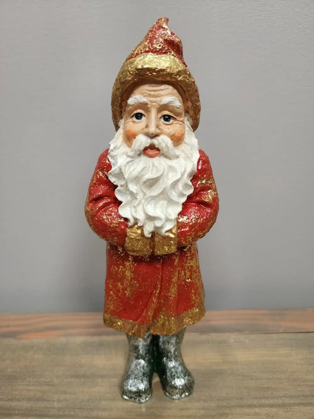 Vintage Primitive Belsnickle Santa Glitter Christmas Figurine Rustic Folk 8.5
